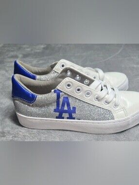 NWT FOCO Licensed MLB Silver Glitter LA Dodger Sneakers Sz 6